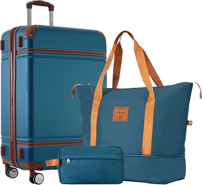 Merax Luggage Set,24 IN Hardside Suitcase with Duffel Bags,3 Piece Expandable Luggage with Spinner Wheels, Vintage Luggage with TSA Lock Lightweight,(Blue) by Merax