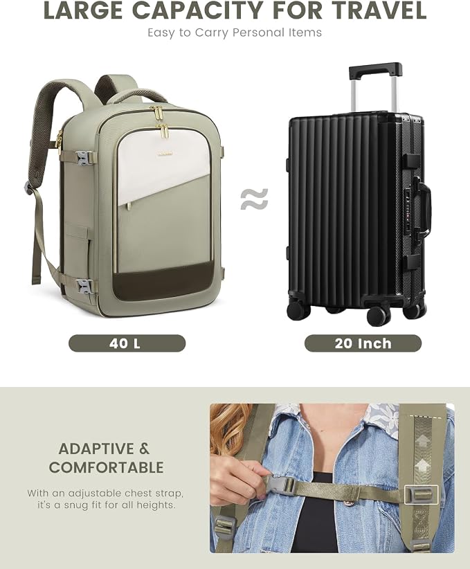 LOVEVOOK Travel Backpack for Women, 40L Carry On Backpack Flight Approved, Large Personal Item Bag Fits 17 inch Laptop, TSA Approved Luggage with 3 Packing Cubes,Waterproof Weekender Gym Bag - Image 3