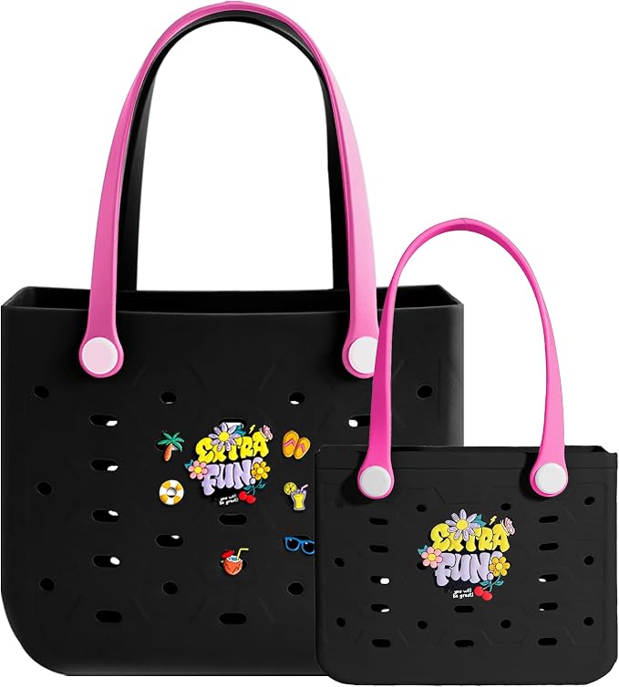2-Pack Beach Bags Medium & Small,Waterproof Sandproof Rubber Tote Set for Women Men, Vacation Pool Boat Essentials - Image 5