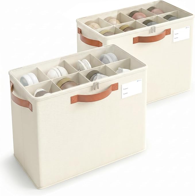 Varhomax Shoe Organizer Box for Closet, Small Fabric Storage Basket 2 Pack | Foldable Shoe Bin with Adjustable Dividers & Clear Cover, Saving Space Sneakers & Sandals Containersfor Entryway, Cubby by Varhomax