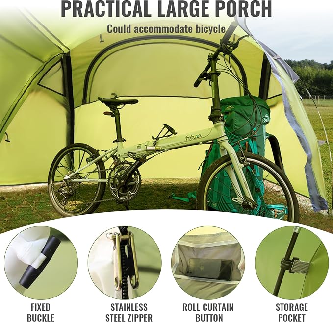 Camping Tents 2-4 Person, Double Layers Waterproof Backpacking Tents with Porch Quick Easy Set Up 2 Doors 4 Seasons Tents with Portable Carry Bag for Beach Picnic Hiking Travel Sports Outdoor - Image 4