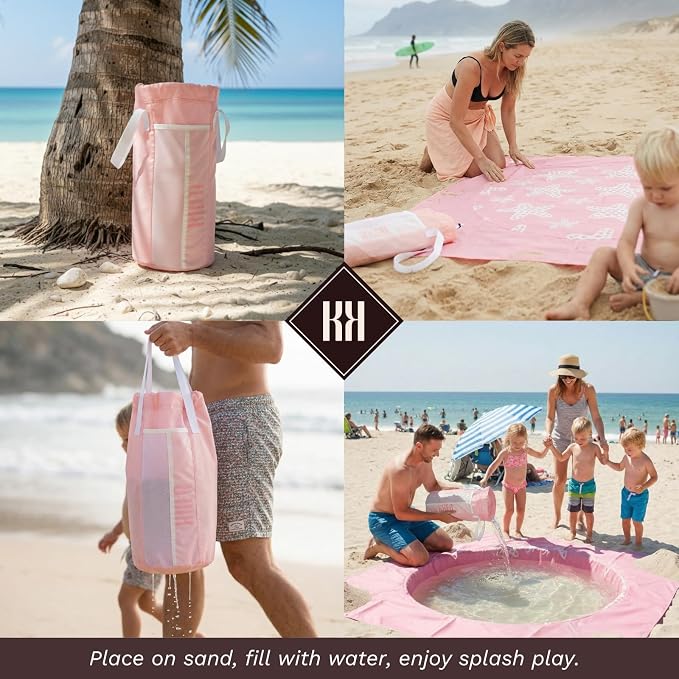 2-in-1 Kids, Baby & Infants Beach Pool & Waterproof Picnic Blanket - Large 6.5' Portable Paddling, Pool & Play Mat & Waterproof Carrying Bag, Outdoor Summer Gear, Toddle, Child & Kid, Coral Pink Peony - Image 6