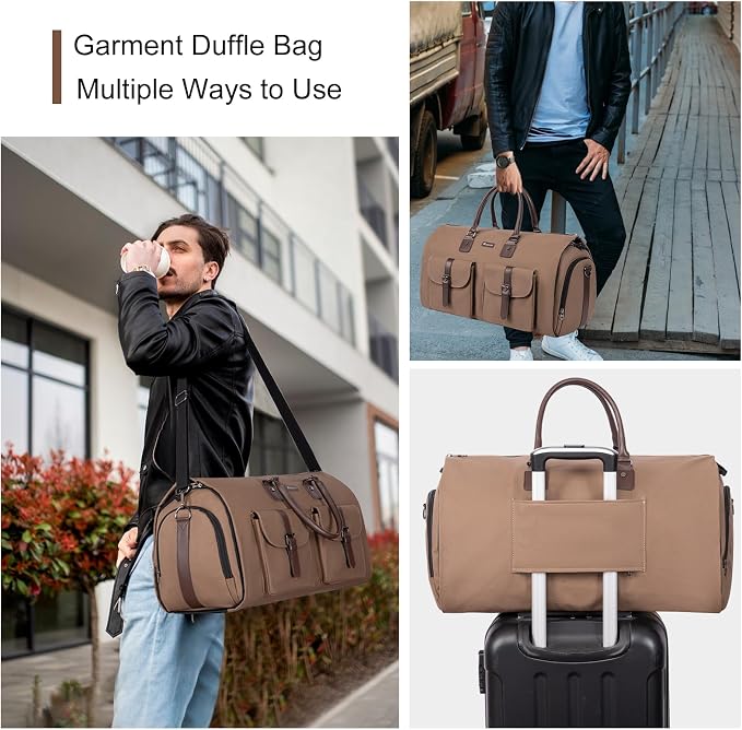 Modoker Convertible Weekender Bag - Canvas Duffle Bags for Travel with Hanging Feature, Brown - Image 7