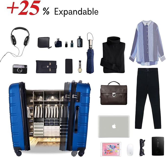 Merax Luggage Sets 3 Piece Suitcase Set 20/24/28,Carry on Luggage Airline Approved,Hard Case with Spinner Wheels,Blue - Image 2