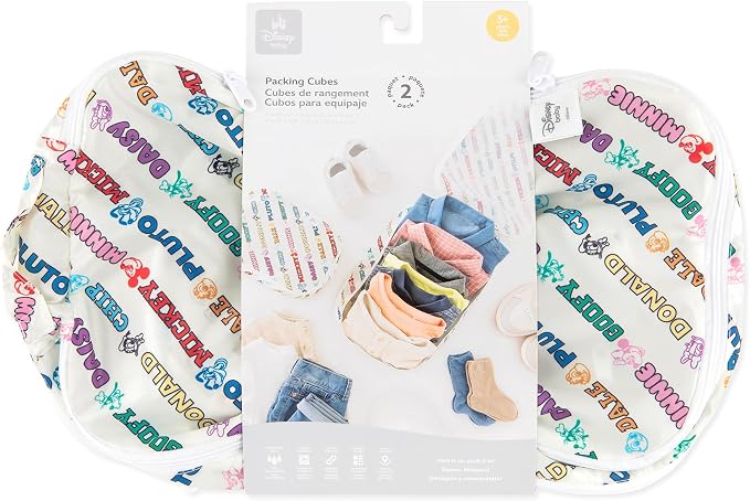 Bumkins Disney Packing Cubes for Travel, Organize Luggage with Compression Bags, Essential Traveling Accessories, Carry On Suitcase for Clothes or Toiletries, Set of 2 Sizes, Mickey and Friends White - Image 6