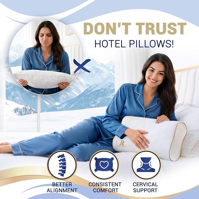 Royal Therapy Travel Memory Foam Pillow 2-Pack, Neck Pillow Bamboo Adjustable Side Sleeper Pillow - Image 6