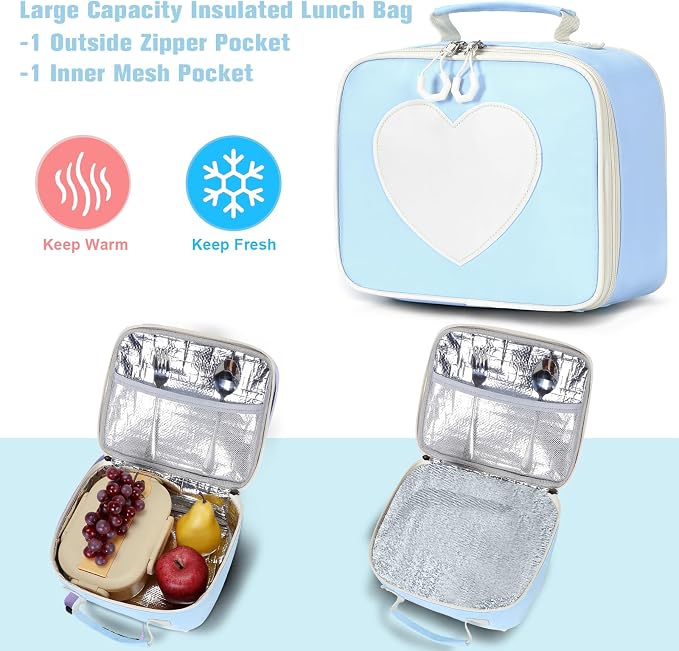 ACESAK Backpack for Girls - Bookbag Backpacks Schoolbag for Girls Kids Teen Women Casual Travel Daypacks - School Bag Elementary Middle School College Cute Backpack with Lunch Box (Blue White) - Image 4