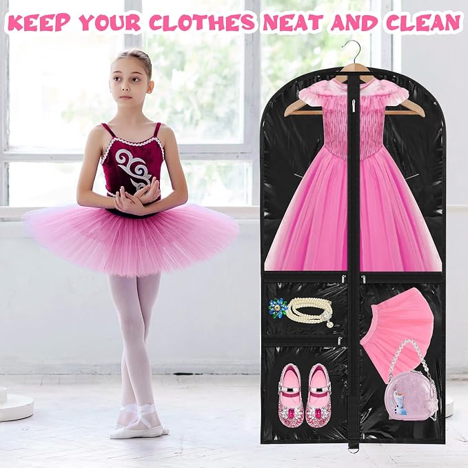Windyun 10 Pack Garment Bags for Dance Costumes Kids 40 Inch Bags Hanging Clothes with 3 Clear Zipper Pocket Waterproof Garment Cover for Dance Competition, Travel, Closet Storage (Translucent Black) - Image 5