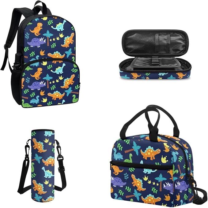 POLERO Boys Dinosaur Backpack Set with Lunch Box Cartoon Cute Kids Lightweight Book Bag Toddler Kindergarten School Bags 4 Pcs - Image 2