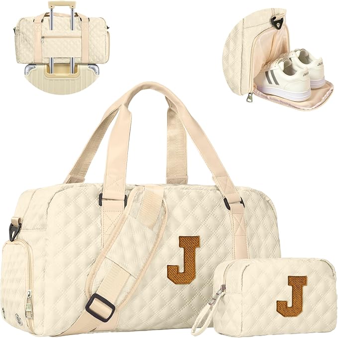 Elilier Gifts for Female Women Girls, Initial Travel Duffel Bag, Gym Bag, Personalized Weekender Bag, Friend Wedding Girlfriend Birthday Gifts for Teen Girls, Graduation Gifts by Elilier