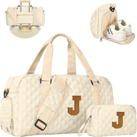 Elilier Gifts for Female Women Girls, Initial Travel Duffel Bag, Gym Bag, Personalized Weekender Bag, Friend Wedding Girlfriend Birthday Gifts for Teen Girls, Graduation Gifts by Elilier