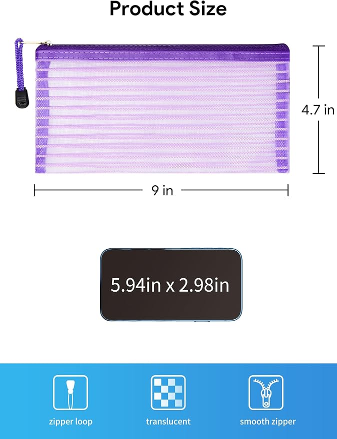JARLINK Zipper Mesh Pouch, 40 Pcs multi-use Pencil Bags in 10 Colors | Multipurpose Pencil Pouch Bulk for School, Office Supplies, Cosmetics, Makeup&Travel Accessories, Solid Color - Image 2