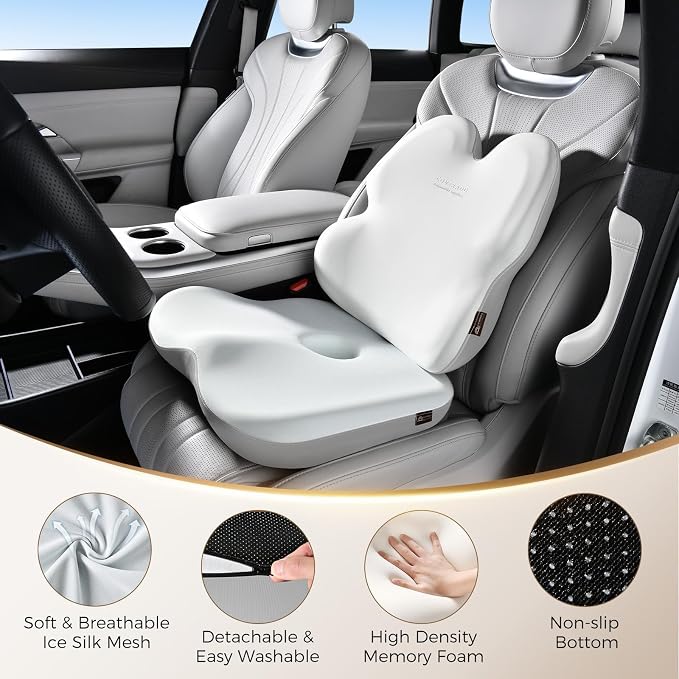 Coverado Seat Cushion and Back Support for Office Chair Memory Foam Chair Pad Office Chair Lumbar Support for Car Chair Cushion for Back Pain for Truck Driver, Gaming Chair, Desk Gray&Light Gray - Image 7