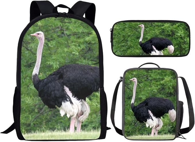 Girls Boys School Backpack with Lunch Box Pencil Case Comfy Padded Lightweight Ostrich Backpack Set Kids Cute Bookbag Insulated Lunch Bag Student Large Capacity Daypack 17 Inch - Image 2
