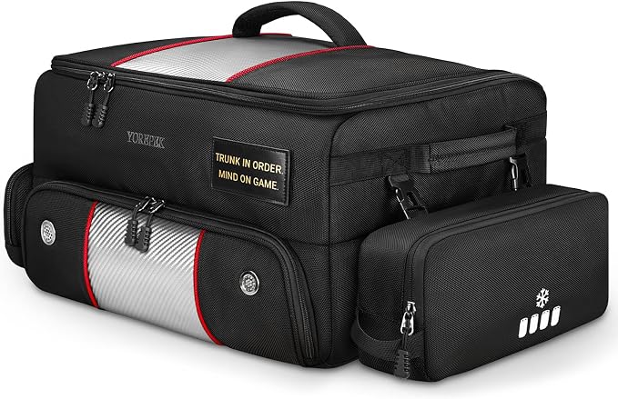 YOREPEK Upgraded Golf Trunk Organizer, Golf Gifts for Men, with Removable Insulated Pouch&Dust-Proof Protective Layer, Multi-Compartment fits 2 Pairs of Shoes, Golf Accessories by YOREPEK