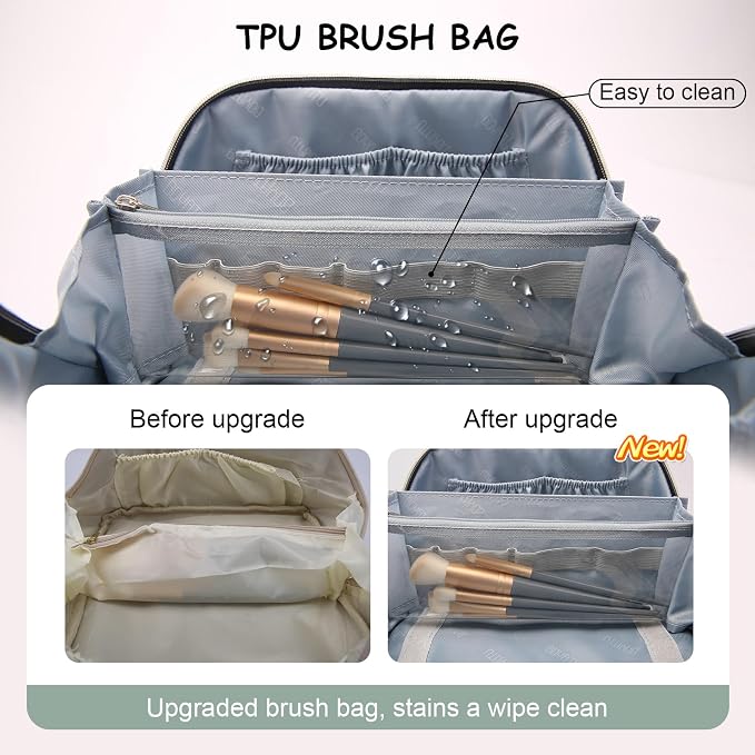 BOYATU Travel Makeup Bag Organizer Cosmetic Bag: 3 Pcs Set Make up Bags for Women with Handle - Waterproof Vegan Leather Toiletry Bags Travel Essentials Pouch with Compartments (F-02-Green) - Image 3