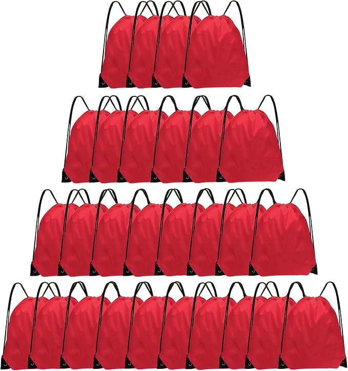 Grneric Drawstring Bags 28 Pcs String Backpack Bulk Cinch Bag Sackpack for Men Women Gym(Red) by Grneric