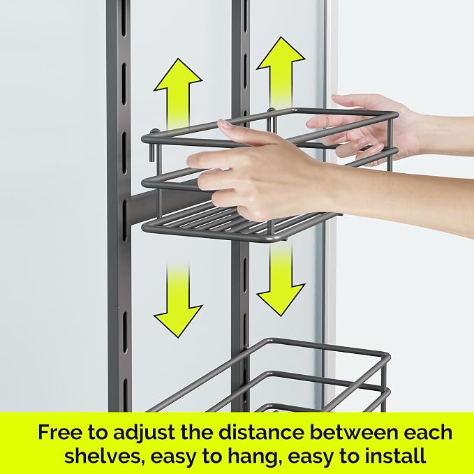 Orimade Over the Door Shower Caddy Adjustable 3 Tier Dark Grey,Bathroom Hanging Organizer Shelf Rustproof with 4 Hooks,Shower Basket with Soap Holder and Suction Cup - Image 2