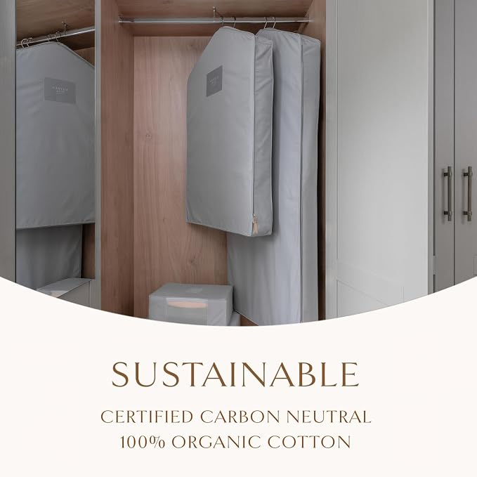 Hayden Hill Luxury Organic Cotton Garment Bag for Hanging Clothes Short 40" | Breathable Dress Bag, Moth Proof Hanging Storage Bag, For Closet, Coats, Suits, Zippered, Certified Carbon Neutral, Gray - Image 4