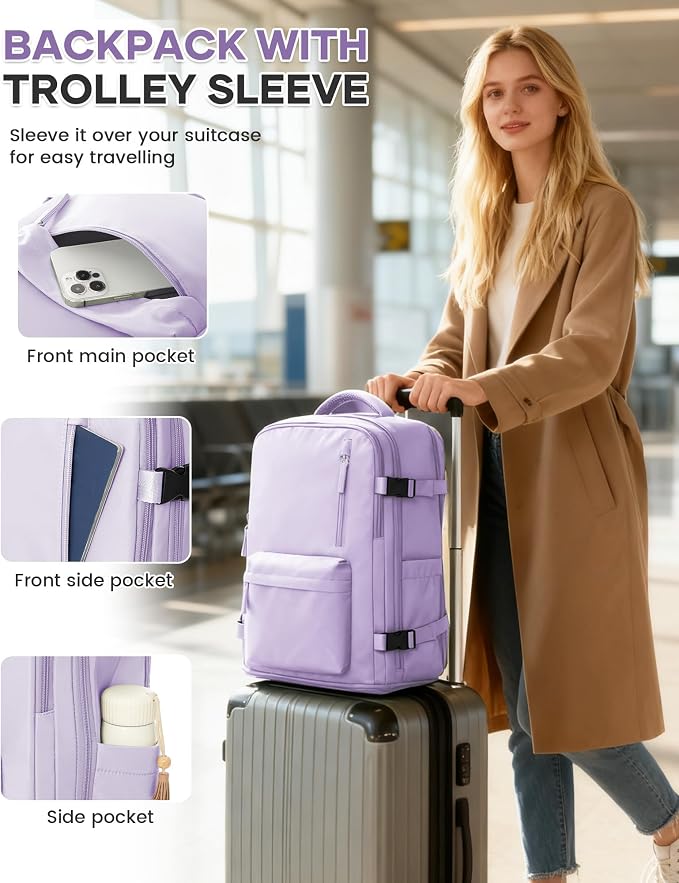 WONHOX Large Travel Backpack Women, Carry On Backpack,Hiking Laptop Backpack Waterproof Outdoor Sports Rucksack Casual Daypack (Purple) - Image 6