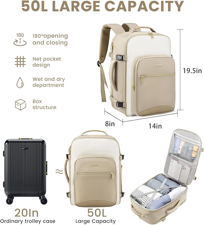 LOVEVOOK 50L Large Travel Backpack for Women Men Fits 17 Inch Laptop, Carry on Backpack for Traveling on Airplane, Personal Item Bag Airline Approved, Business Causal Weekender Backpacks - Image 2