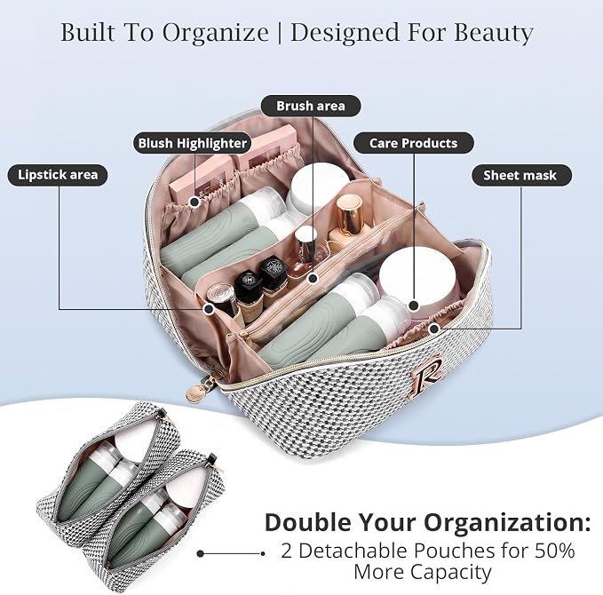 Personalized Gift Travel Makeup Bag: Initial Makeup Organizer Bag for Women | 3-in-1 Custom Make up Bag Set - Vegan Leather Travel Cosmetic Bag - Luxury Gift for Women – Birthday, Anniversary, Graduation - Image 3