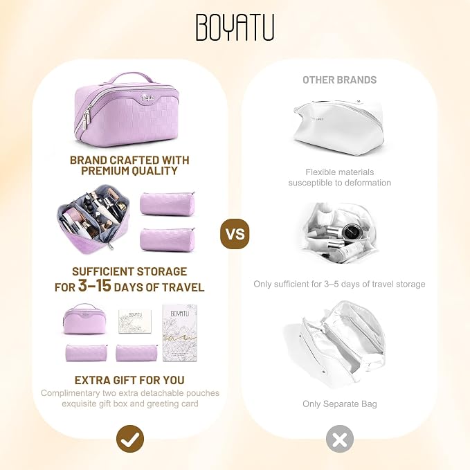 BOYATU Travel Makeup Bag for Women: Large Capacity Cosmetic Bags Organizer, Waterproof Toiletry Make up Case Gift for Her Girlfriend Best Friend Mom on Birthday Christmas Mother's Day - Image 2