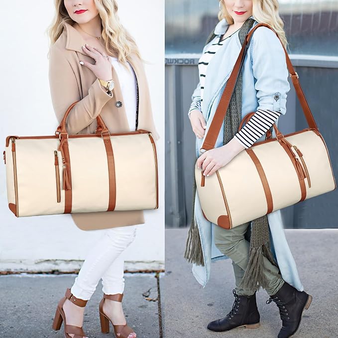 Ytonet Garment Bags for Travel, Convertible Carry on Garment Bag Large Duffle Bags for Women, 2 in 1 Hanging Suitcase Suit Water Resistant Duffel Travel Bags with Shoe Pouch, Beige - Image 7