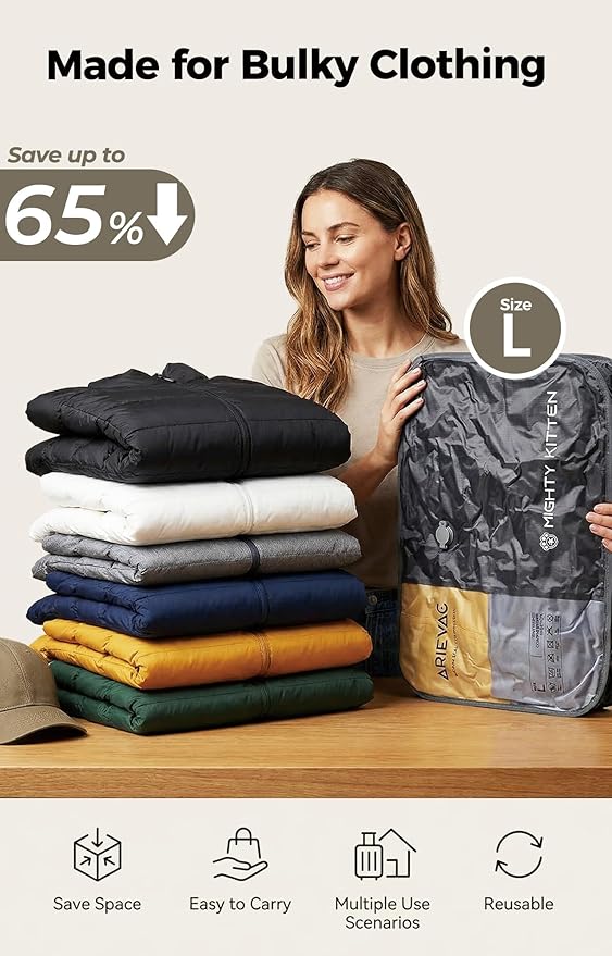 IKYWT Vacuum Storage Bag Kit with Pump, 41L Compression Bag for Home Organization & Long Trips, Vacuum Seal Storage for Luggage & Seasonal Storage (2-Pack) - Image 2