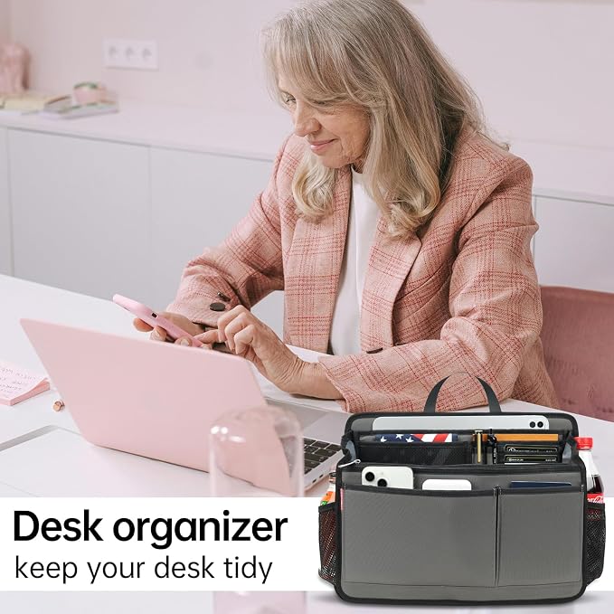 Large Rugged Organizer Insert for Briefcase Tote Shoulder Messenger Bag-20 Pockets,Padded Water-repellent Nylon-Gray - Image 6