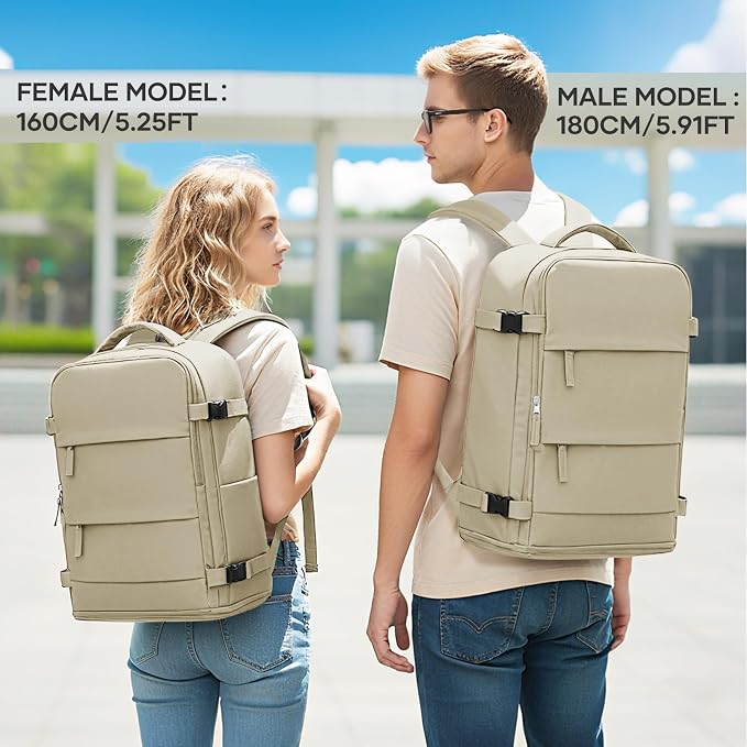 coowoz Large Travel Backpack For Women Men,Carry On Backpack Flight Approved,Hiking Backpack Waterproof Outdoor Rucksack Casual Daypack Fit 15.6 Inch Laptop Shoes Compartment (Khaki-L) - Image 6
