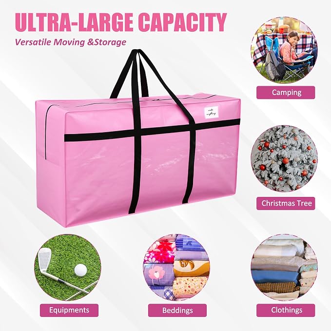 Windyun 4 Pack 98 Gallon Extra Large Moving Bags XXL Heavy Duty Storage Bag with Strong Zipper Handle Jumbo Big Tote Box Foldable for College Dorm Travel Clothes Duffle Blanket Pillow(Pink) - Image 5