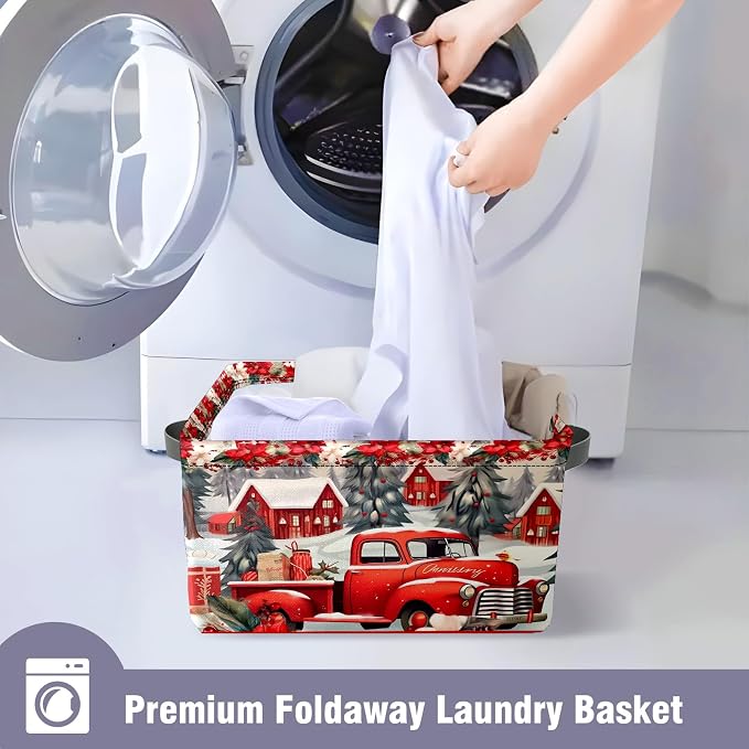 Red Christmas Truck Basket, Foldable Fabric Storage Bin, 14 x 10 x 8, 20L - Image 8