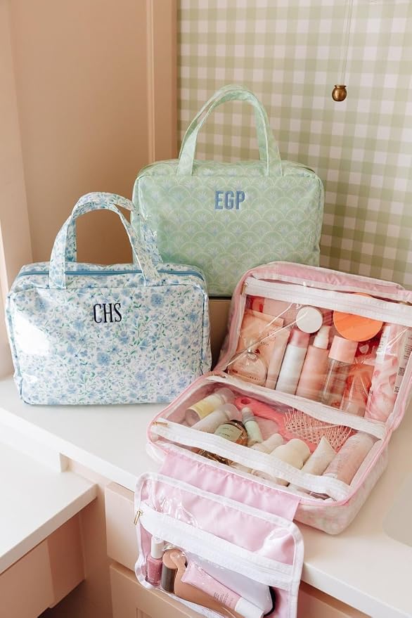 Personalized Hanging Toiletry Bag - Embroidered Travel Organizer for Women, Clear-Coated Makeup Bag with 4 Zipper Compartments, Foldable Organizer, Monogrammed Gift (Palm) - Image 2