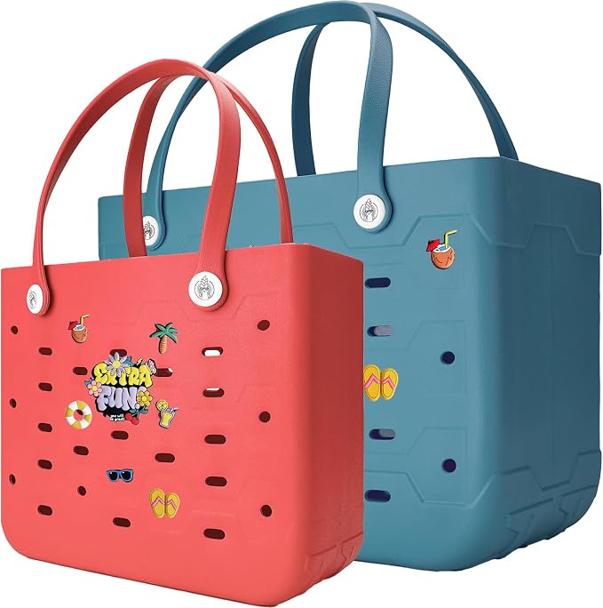 2-Pack Large Beach Bags XL & M Waterproof Tote, Sandproof, Washable- Essentials: Pool, Boat, Sports, Groceries by Unknown