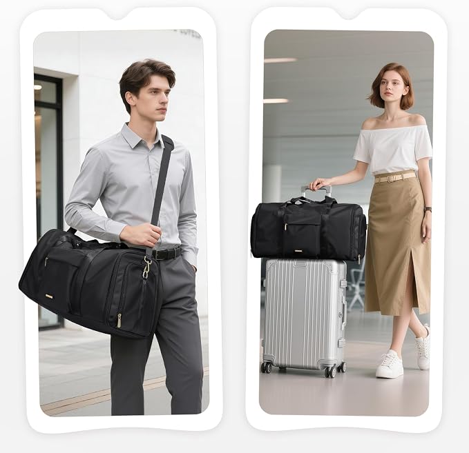 Convertible 2-in-1 Garment Bags for Travel,Women Men Carry On Garment Duffle Bag With Shoe Compartment,Hanging Suit bag,48L,Black - Image 8