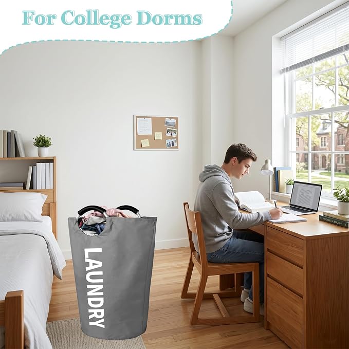 WOOHA 125L Large laundry basket,Collapsible laundry hamper, Tall Clothes Baskets Folding Washing Bin Foldable Fabric Hamper Bags for Bedroom, Closet,Bathroom,College,laundry bag,Darkgray - Image 8