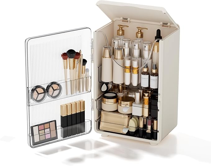 Makeup Organizer for Vanity,Perfume Organizer Display Case,Large Plastic Drawer Storage,White Multi-Function Brush Organizers Storage for Bathroom Countertop (White) by Aerciinc