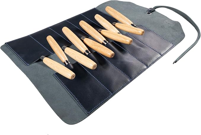Hide & Drink, Rustic Small Tool Roll-Up Bag (10 Slots), Portable Carry-On Pouch, Workshop Storage, Woodworking Tools Organizer, Vintage, Full Grain Leather, Handmade, Slate Blue - Image 4