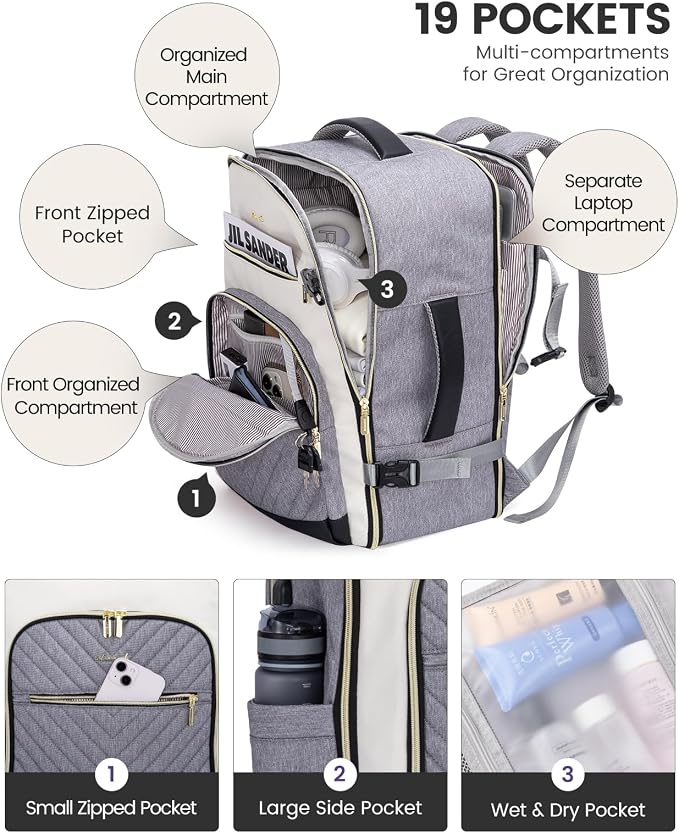 LOVEVOOK Travel Backpack for Women,40L Carry On Backpack for Airplanes,17.3 Inch Laptop Personal Item Travel Bag - Image 4