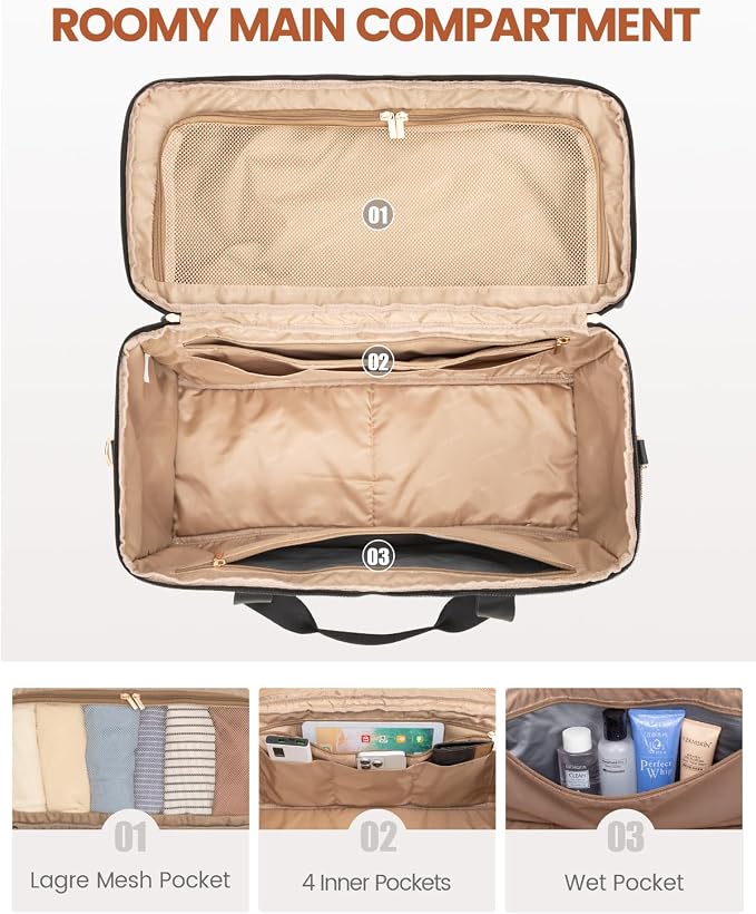 LOVEVOOK Travel Duffle Bag - Weekender & Overnight Bag with Toiletry & Wet Pocket, Carry-On Size, 3pc Set - Image 4