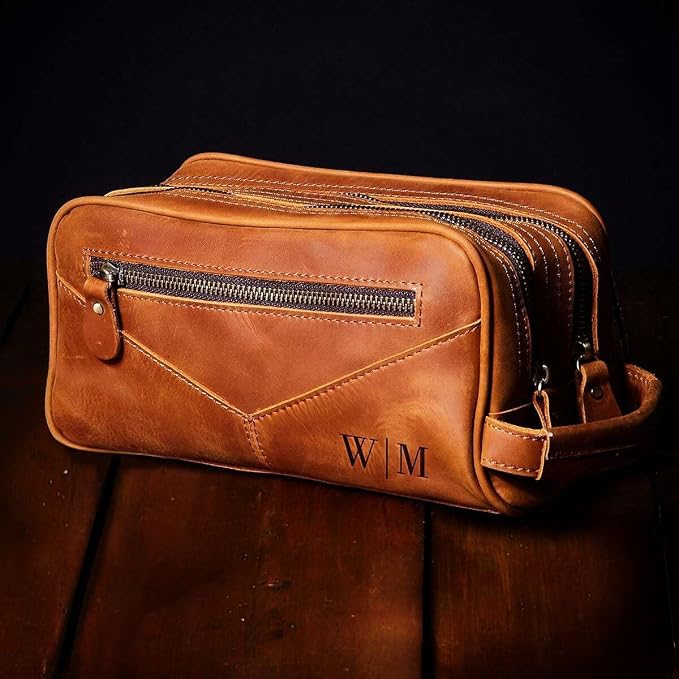 HomeWetBar Personalized Leather Toiletry Bag for Men, With with Waterproof Compartments, Custom Shaving, Travel Dopp Kit, Grandpa, Dad, Husband, Father, Him, Boyfriend - Image 9