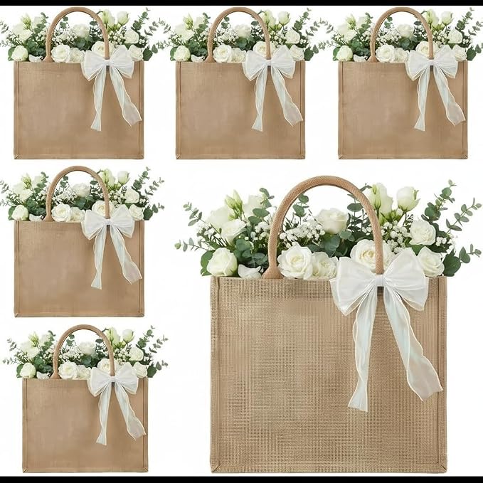 Large Burlap Tote Bags Set with Handles,Jute Tote Waterproof Reusable Bridesmaid - Image 9