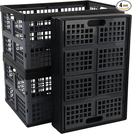 4-Pack 42 Liters Collapsible Storage Crate, Plastic Folding Crates | Durable Stackable Organizer Basket for Pantry, Garage, Car, Office, Home by Ucake