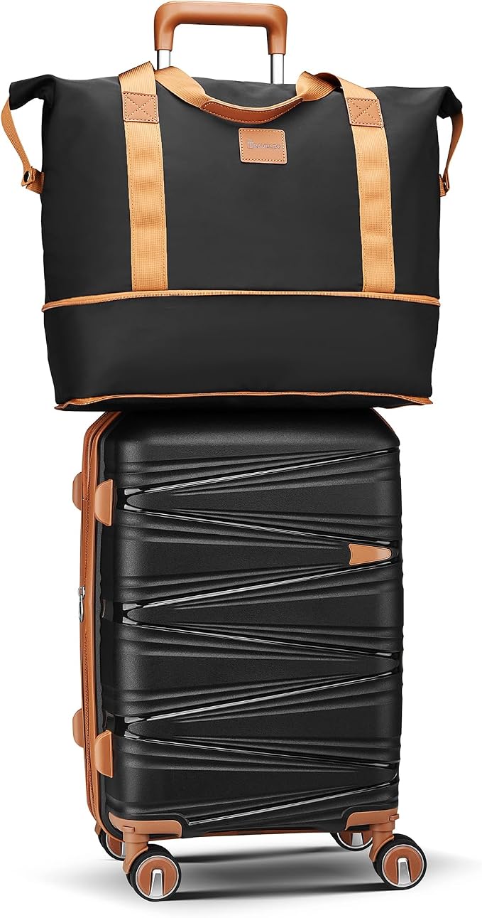 TRAVELEO 4 Piece Carry On Luggage Set 20 Inch, Expandable PP Hardshell Suitcase with Detachable Spinner Wheels & TSA Lock, Includes Cosmetic Case, Travel Tote & Toiletry Bag, Lightweight (Black) - Image 7