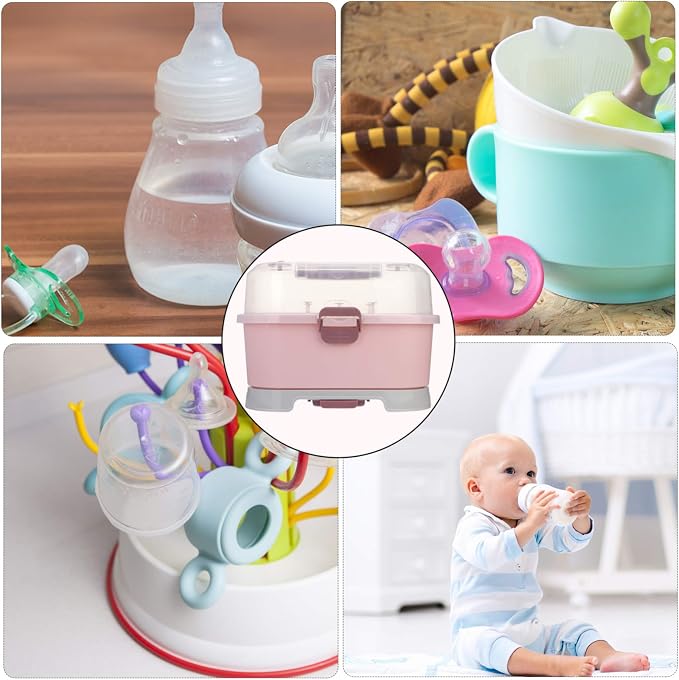 NUOBESTY Baby Bottle Storage Box with Cover Portable Milk Bottle Case and Drying Rack for Home and Travel 13.8 X 9.8 X 9.8 Inches Organizer for Baby Supplies - Image 6
