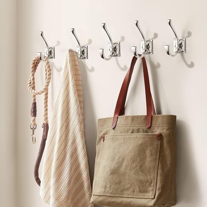 Large Wall Hooks 10 Pack Polished Nickel Coat, Towel, Double Robe Hooks - 4.35 Inch, Wall Mounted with Screws for Hangers, Bags, Cups, Hats - Image 4
