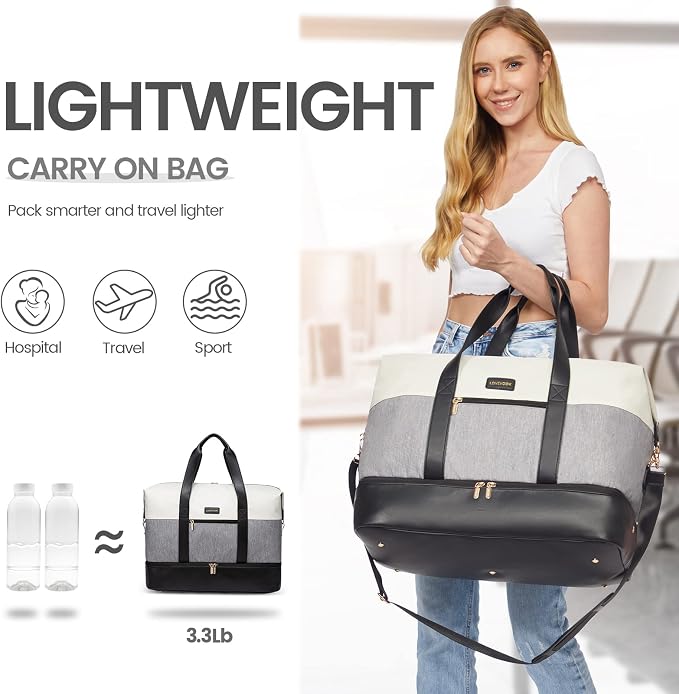 LOVEVOOK Weekender Bag for Women, Large Duffle Bag for Travel with 2 Packing Cubes, Carry on Overnight Bag with Shoe Compartment, Mom Hospital Bags for Labor and Delivery - Image 8