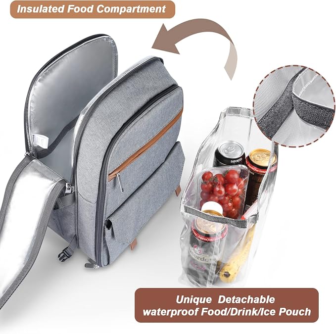 Sunflora Insulated Picnic Backpack for 2 Person Bag with Cooler Compartment, Wine Pouch, Blanket and Stainless Steel Cutlery Set for Couple, Lovers and Friends (Grey) - Image 6