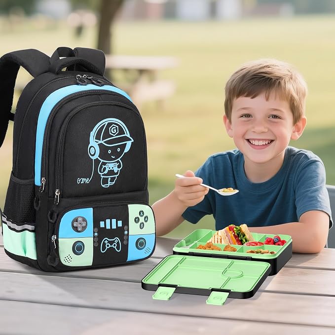 Bevalsa Backpack for Boys with 43OZ Bento Lunch Box,Insulated Lunch Bag & Pencial Case,Cool Luminous Gamer Schoolbag for Kids Teens Elementary Middle School,Bookbag Glow In The Dark - Image 9